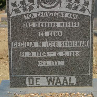 WAAL Cecilia M., de nee SCHOEMAN 1904-1983 