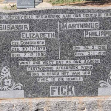 FICK Marthinus Philippus 1862-1931 &amp; Susanna Elizabeth COMBRINCK 1878-1950