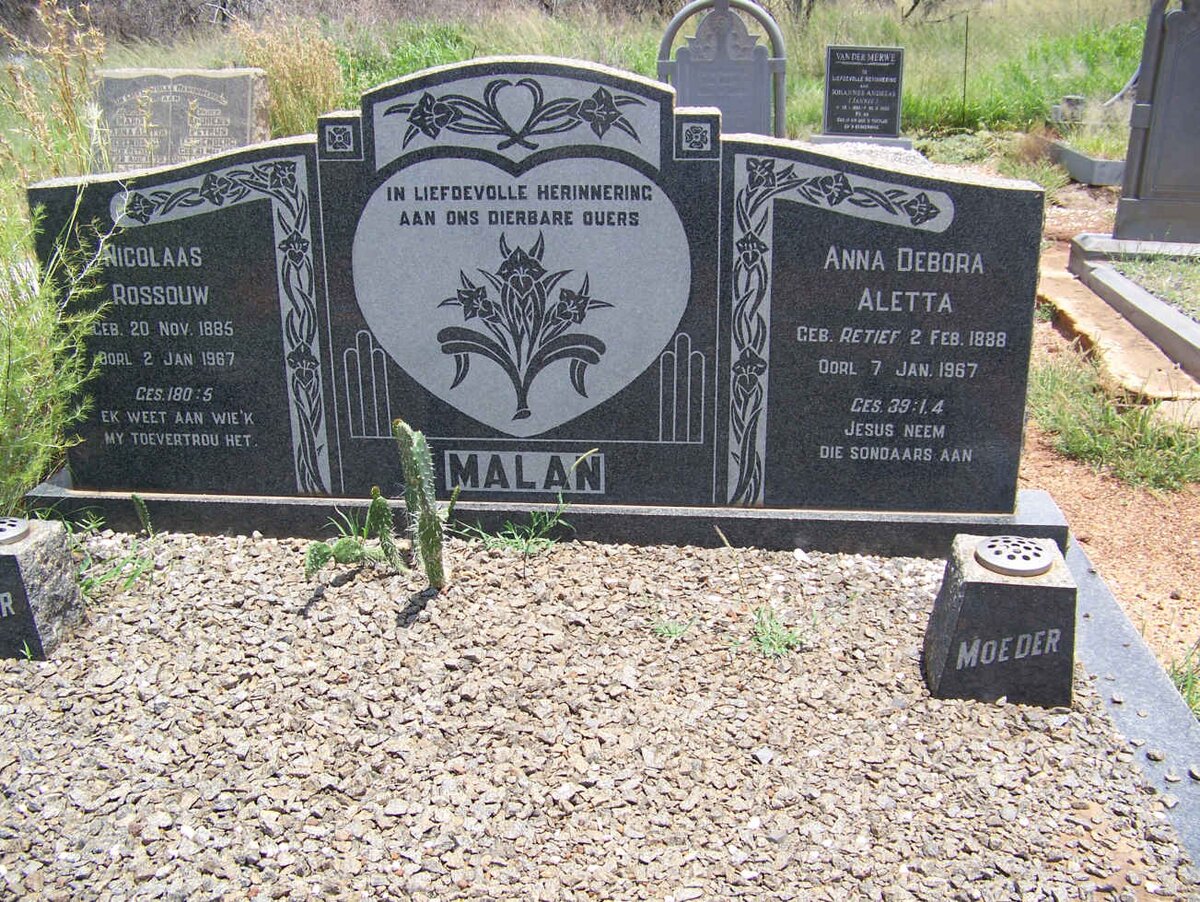 MALAN Nicolaas Rossouw 1885-1967 &amp; Anna Debora Aletta RETIEF 1888-1967