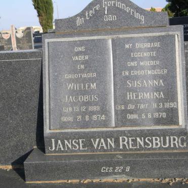 RENSBURG Willem Jacobus, Janse van 1889-1974 &amp; Susanna Hermina DU TOIT 1890-1970