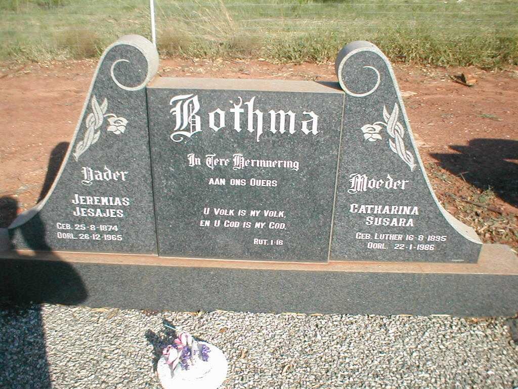 BOTHMA Jeremias Jesajes 1874-1965 &amp; Catharina Susara LUTHER 1895-1986