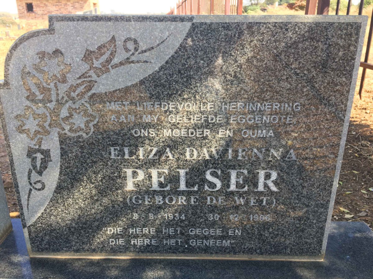 PELSER Eliza Davienna nee DE WET 1934-1996