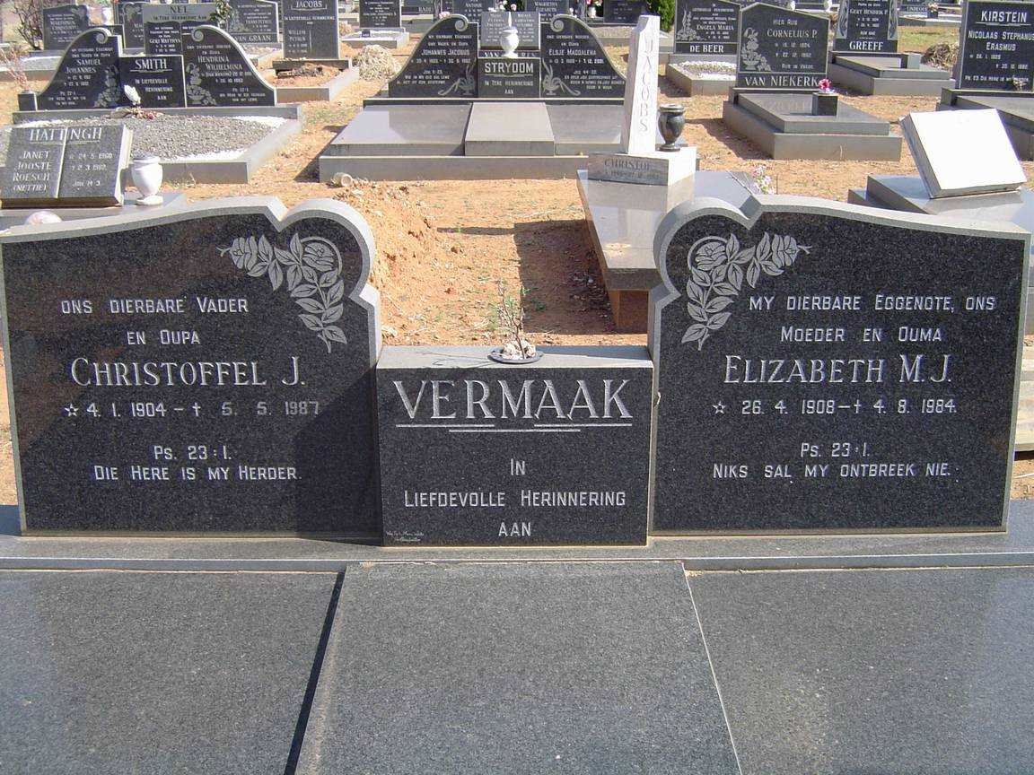 VERMAAK Christoffel J. 1904-1987 & Elizabeth M.J. 1908-1984