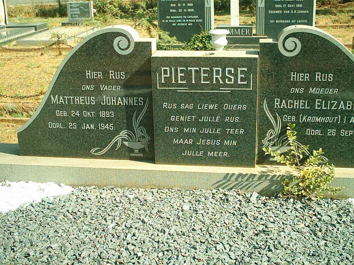 PIETERSE Mattheus Johannes 1893-1945 & Rachel Elizabeth KROMHOUT ??-??