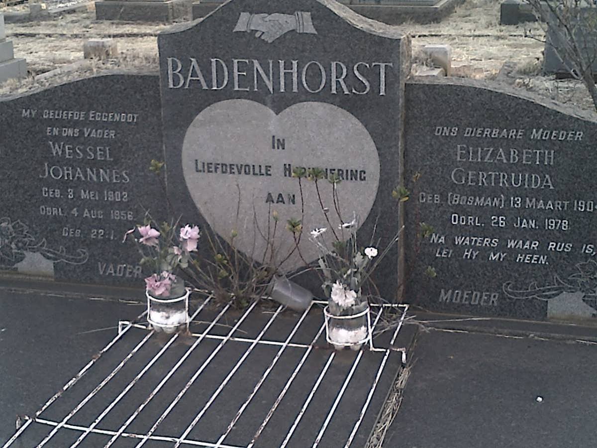 BADENHORST Wessel Johannes 1903-1956 & Elizabeth Gertruida BOSMAN 190?-1978