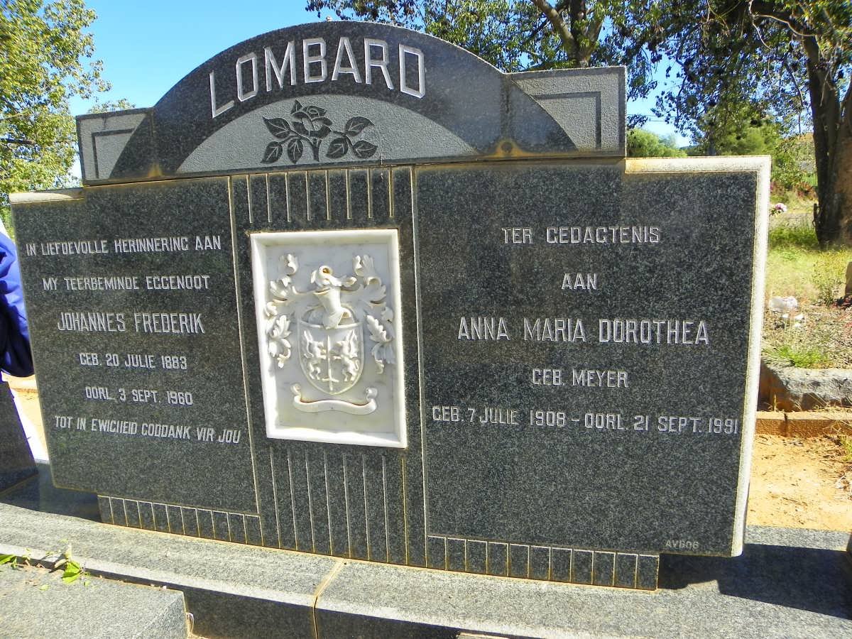 LOMBARD Johannes Frederik 1883-1960 & Anna Maria Dorothea MEYER 1908-1991