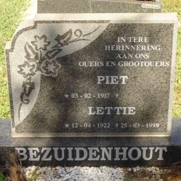 BEZUIDENHOUT Piet 1917-  &amp; Lettie 1922-1999