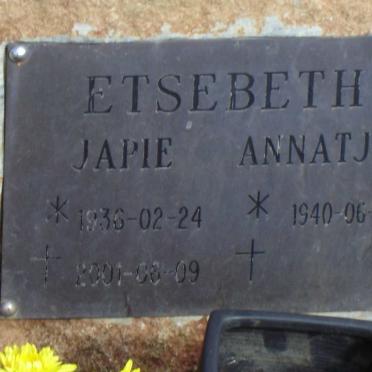 ETSEBETH Japie 1936-2001 &amp; Annatjie 1940-
