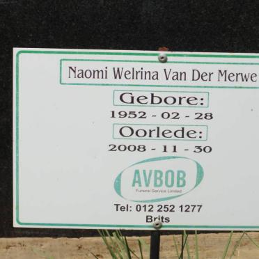 MERWE Naomi Welrina, van der 1952-2008