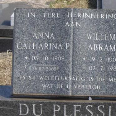 PLESSIS Willem Abram, du 1904-1989 &amp; Anna Catharina P. 1909-200?
