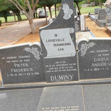 DUMINY Pieter Frederick 1911-1991 &amp; Louisa Andriesa 1920-1994