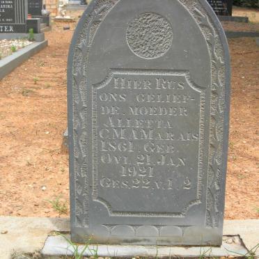 MARAIS Alletta C.M.A. 1861-1921