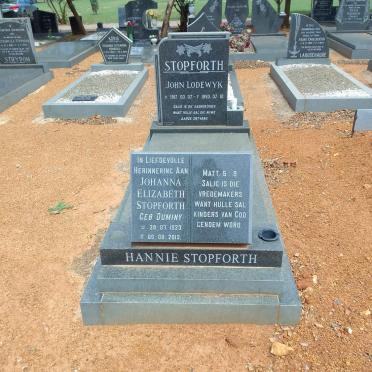 STOPFORTH John Lodewyk 1917-1993 &amp; Johanna Elizabeth DUMINY 1923-2013