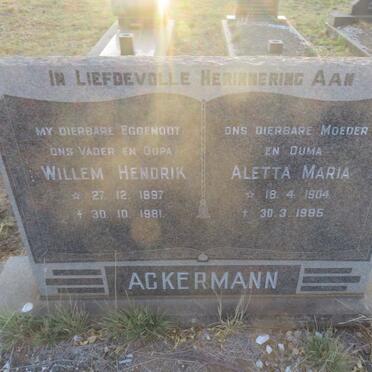 ACKERMANN Willem Hendrik 1897-1981 &amp; Aletta Maria 1904-1985