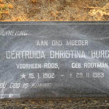 BURGER Gertruida Christina voorheen ROOS nee ROOTMAN 1902-1963