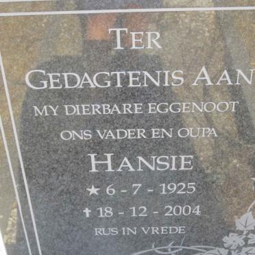 BEER Hansie, de 1925-2004