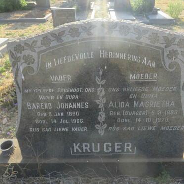 KRUGER Barend Johannes 1890-1966 &amp; Alida Magrietha BURGER 1893-1970