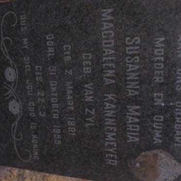 KANNEMEYER Susanna Maria Magdalena nee VAN ZYL 1881-1955