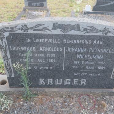 KRUGER Lodewikus Arnoldus 1903-1964 &amp; Johanna Petronella Wilhelmina 1907-1984