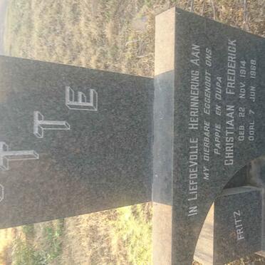 OTTE Christiaan Frederick 1914-1968 &amp; Anna Christina PIETERSE 1923-2009