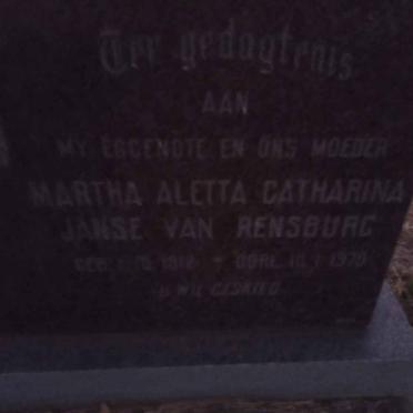 RENSBURG Martha Aletta Catharina, Janse van 1912-1970