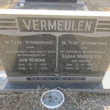 VERMEULEN Jan Hendrik 1909-1994 &amp; Sarah Magaretha TROSKIE 1905-1976