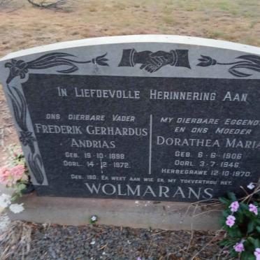 WOLMARANS Frederik Gerhardus Andrias 1898-1972 &amp; Dorathea Maria 1906-1946