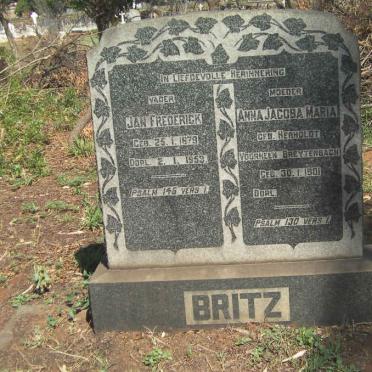 BRITZ Jan Frederick 1879-1953 &amp; Anna Jacoba Maria formerly BREYTENBACH nee HERHOLDT 1901-
