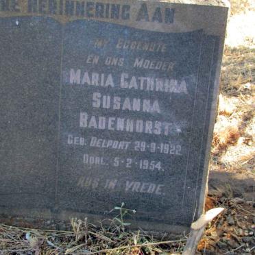 BADENHORST Maria Cathrina Susanna nee DELPORT 1922-1954