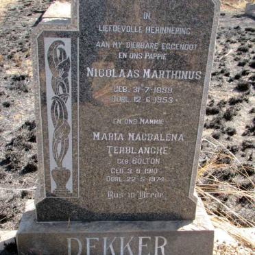 DEKKER Nicolaas Marthinus 1899-1953 &amp; Maria Magdalena BOLTON 1910-1974