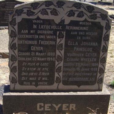 GEYER Anthonius Frederik 1888-1948 &amp; Ella Johanna PRINSLOO formerly GEYER nee WHEELER 1894-1968