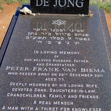 JONG Peter Frank Van Biema, de -2011