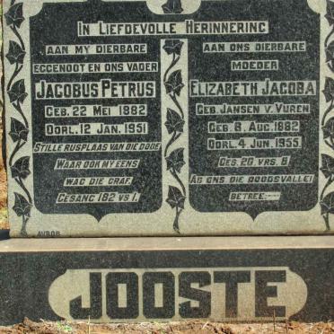 JOOSTE Jacobus Petrus 1882-1951 &amp; Elizabeth Jacoba JANSEN VAN VUREN 1882-1955