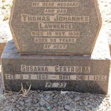 LAWRENCE Thomas Johannes -1938 &amp; Susanna Gertruida 1882-1965