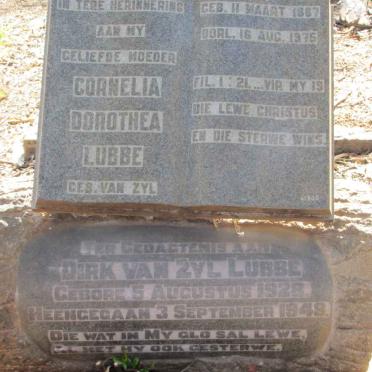 LUBBE Cornelia Dorothea nee VAN ZYL 1887-1975 :: LUBBE Dirk Van Zyl 1928-1948