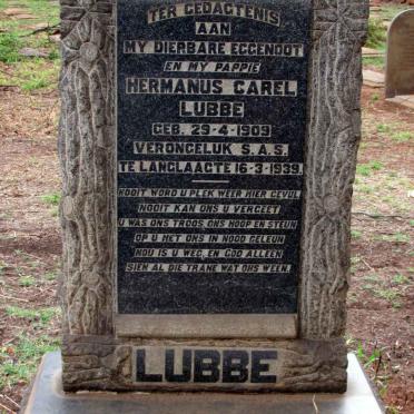 LUBBE Hermanus Carel 1909-1939