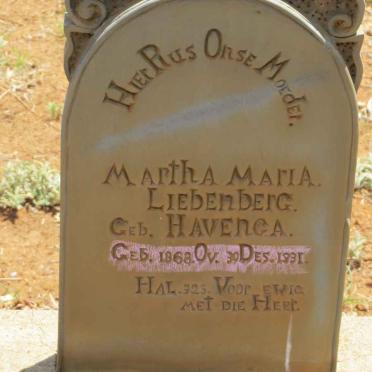 LIEBENBERG Martha Maria nee HAVENGA 1868-1931