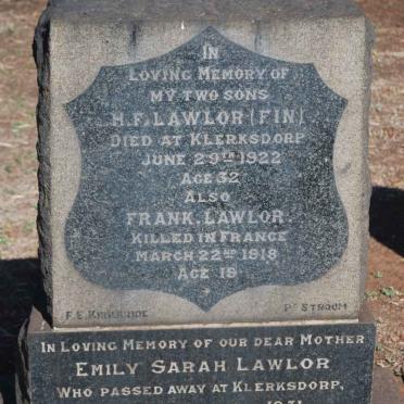 LAWLOR Emily Sarah 1931 :: LAWLOR H.F. -1922 :: LAWLOR Frank -1918