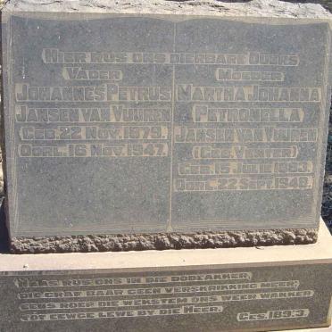 VUUREN Johannes Petrus, Jansen van 1879-1947 &amp; Martha Johanna Petronella VENTER 1883-1948
