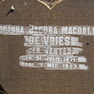 VRIES Johanna Jacoba Magdalena, de nee VENTER 1871-1953