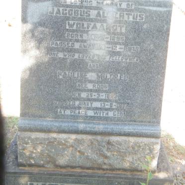 WOLFAARDT Jacobus Albertus 1895-1948 &amp; Pauline Mildred ROOS 18??-19??