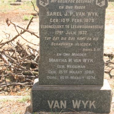 WYK Sarel J.P., van 1879-1932 &amp; Martha M. WEIDEMAN 1884-1974