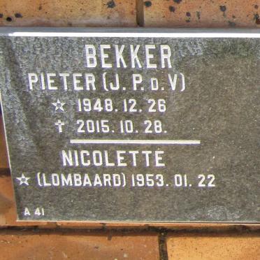 BEKKER J.P.d.V. 1948-2015 &amp; Nicolette LOMBAARD 1953-