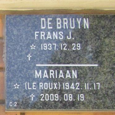 BRUYN Frans J., de 1937- &amp; Mariaan LE ROUX 1942-2009