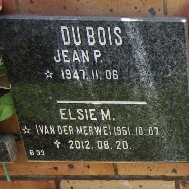 BOIS Jean P., du 1947- &amp; Elsie M. VAN DER MERWE 1951-2012