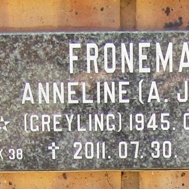 FRONEMAN A.J. nee GREYLING 1945-2011