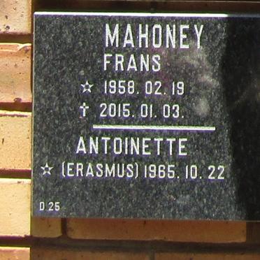 MAHONEY Frans 1958-2015 &amp; Antoinette ERASMUS 1965-
