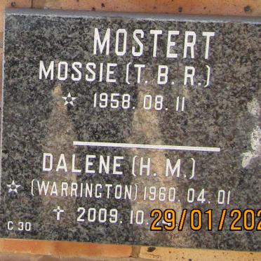 MOSTERT T.B.R. 1958- &amp; H.M. WARRINGTON 1960-2009