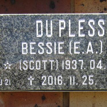 PLESSIS E.A., du nee SCOTT 1937-2016