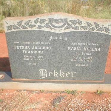 BEKKER Petrus Jacobus Francois 1894-1972 &amp; Maria Helena BOTHA 1900-1978